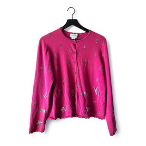Vintage Oscar by Oscar de la Renta Silk Blend Pink Embroidered Cardigan XL